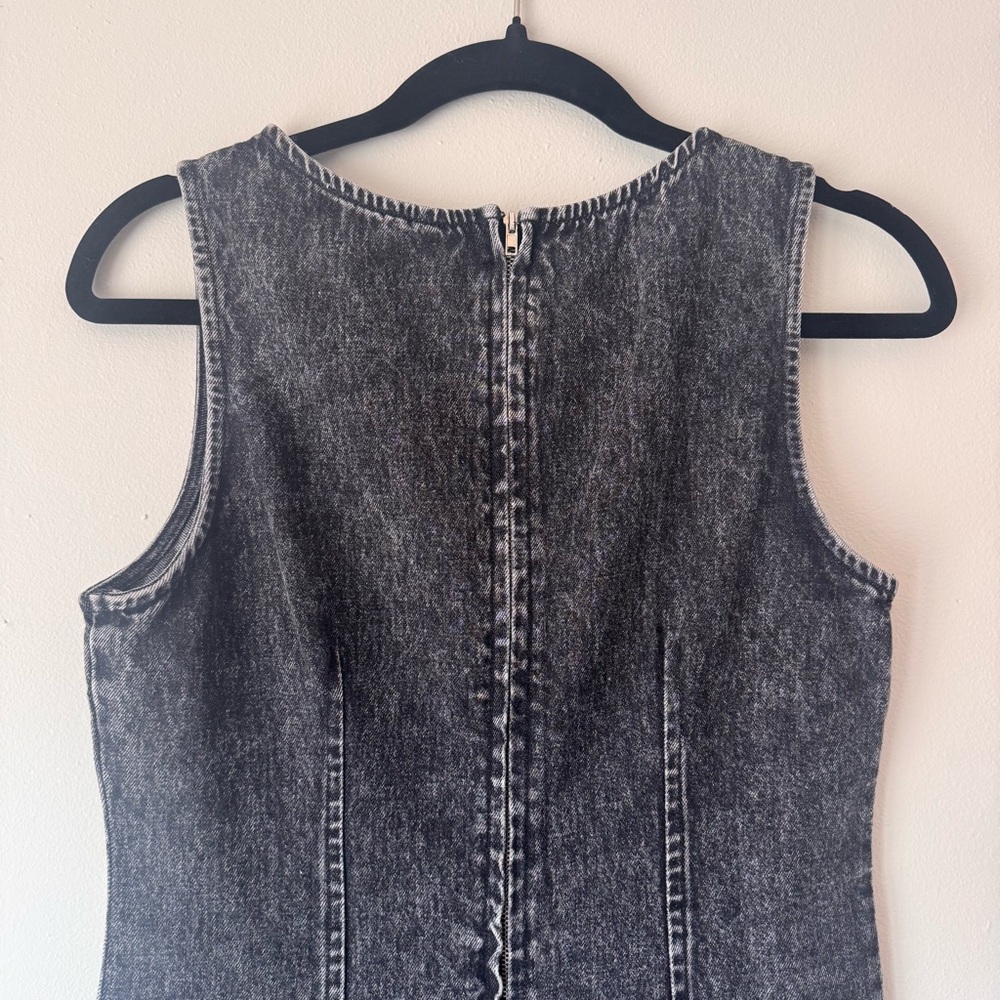 Sage The Label Black Denim Midi Dress Sleeveless Sheath Back Slit Size Small NWT - Picture 7 of 16